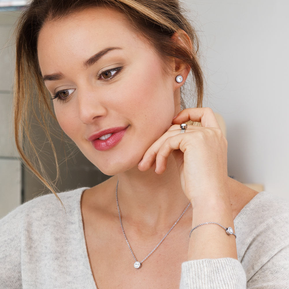Necklace Pendant Silver Titanium Grand Bezel 8mm Crystal